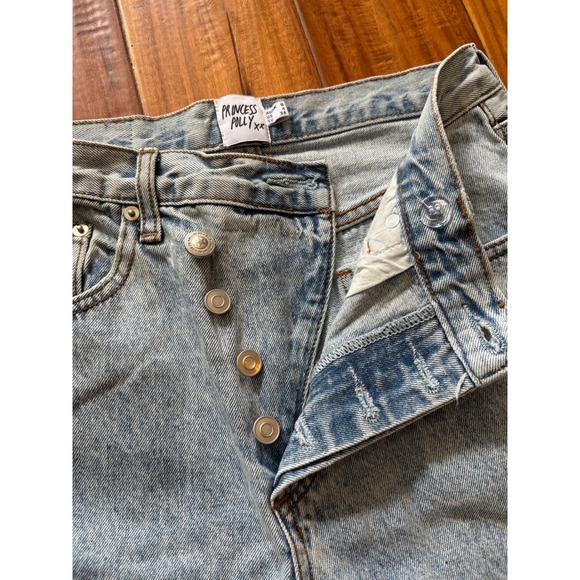 Princess Polly Crossover Waist Distressed Straight Leg Jeans Light Wash Size 4 - Picture 3 of 9